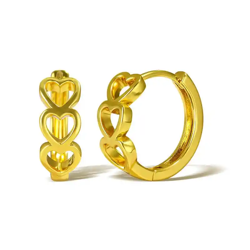 Aros Argollas Hipoalergénico Dorado Corazones