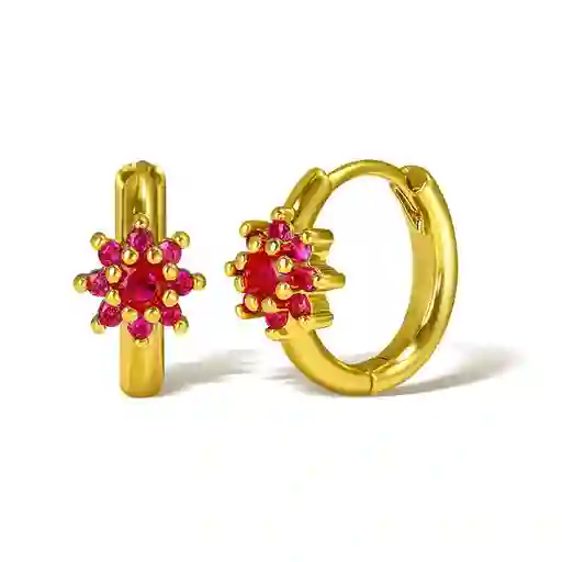 Aros Argollas Hipoalergénico Dorado Flor Fucsia