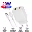 Cargador Iphone Carga Rápida 20w + Cable Usb-c A Lightning 2 Metros