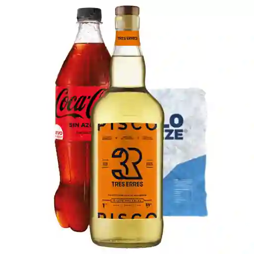 Promo: Pisco Tres Erres 35° 1l + Coca Cola Sin Azúcar 1.5l + Hielo 1kg