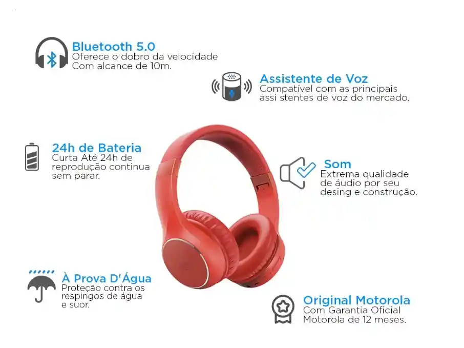 Audífonos Motorola Xt220 Over Ear Bluetooth Rojo