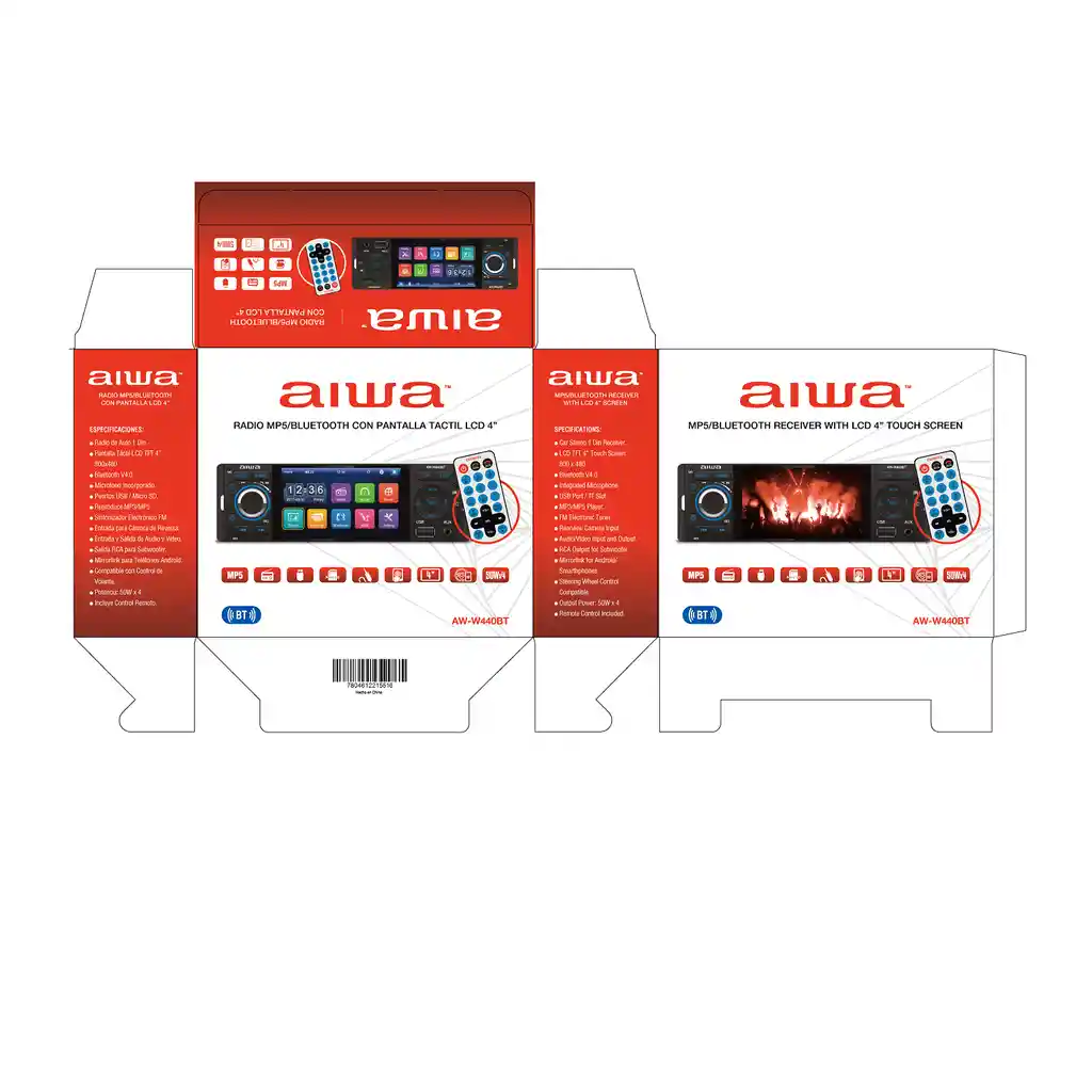 Radio Auto Aiwa Aw-w440 1 Din Con Pantalla Tactil De 4''