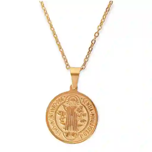 Colgante Medalla San Benito Collar Chapado En Oro 18k Amor