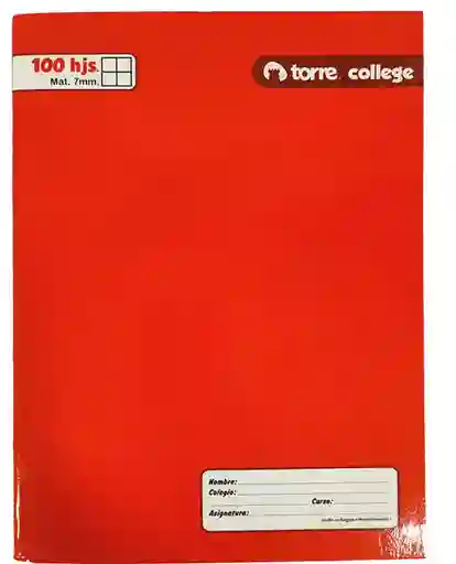 Torre Cuaderno College 100 Hojas Mat 7mm Liso Surtido