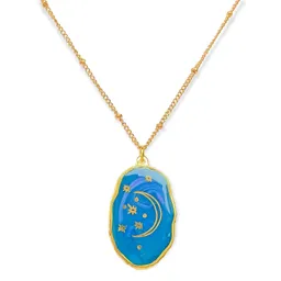 Colgante Luna Y Estrellas Resina Azul Chapado En Oro 18k