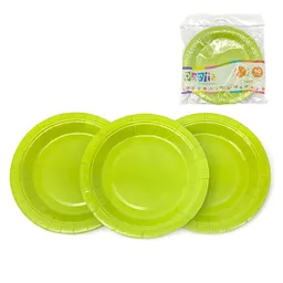 Plato Carton 18 Cm Verde Lima 10 Unidades