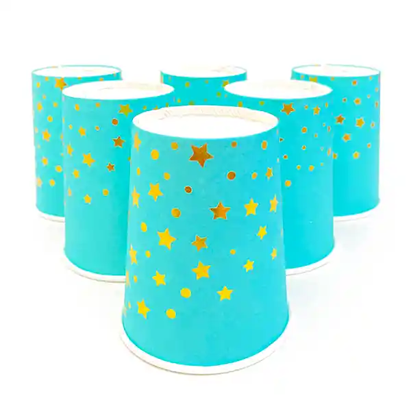 Vaso Estrellas Y Circulos Celeste 6 Unidades