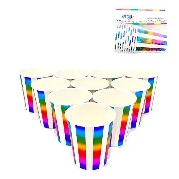 Vaso Polipapel Rayas Arcoiris 10 Unidades