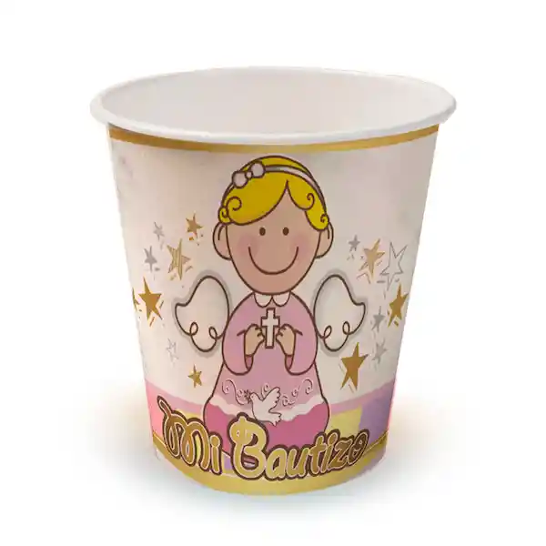 Vaso Papel Bautizo Niña 6 Unidades