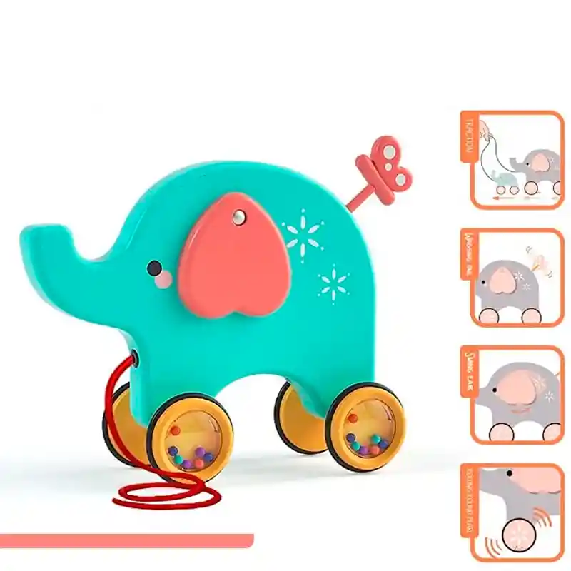 Juguete Didactico Elefante De Arrastre Set 2 En 1 Para Bebes Niños