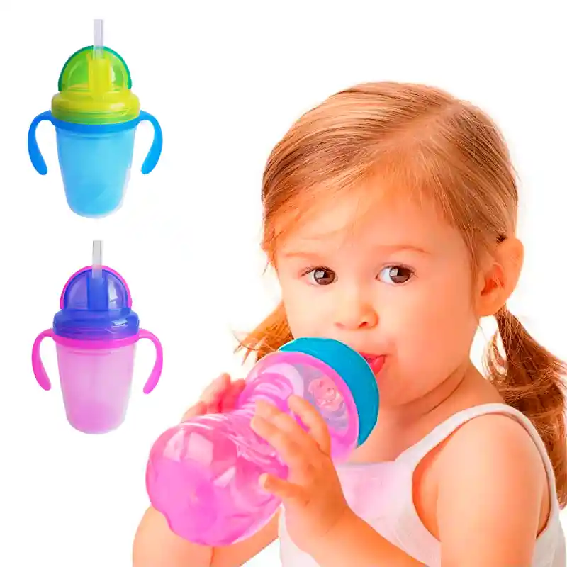 Vaso Entrenamiento Con Bombilla Asas Antiderrame Bebe Niños (rosa)