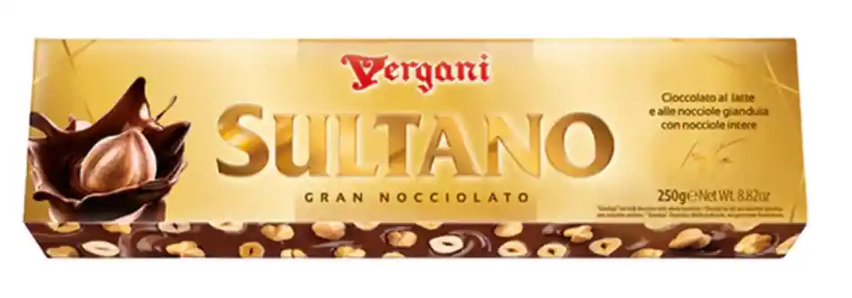 Vergani · Gran Nocciolato Sultano 250 Gr - Chocolate Con Avellanas Italiano