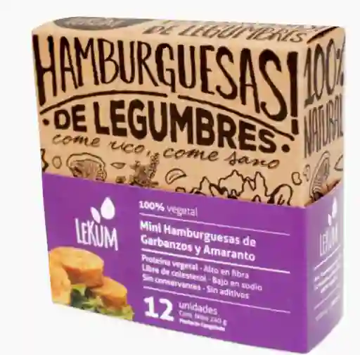 Lekum · 12 Mini Hamburguesas Veganas De Garbanzo Y Amaranto