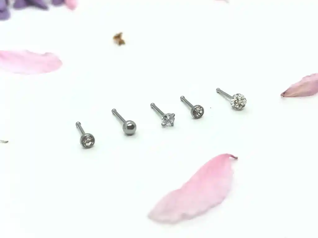 Set 5 Piercing Acero Quirúrgico Nariz Nostril Plateado