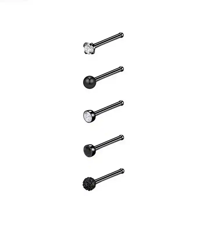 Set 5 Piercing Acero Quirúrgico Nariz Nostril Negro