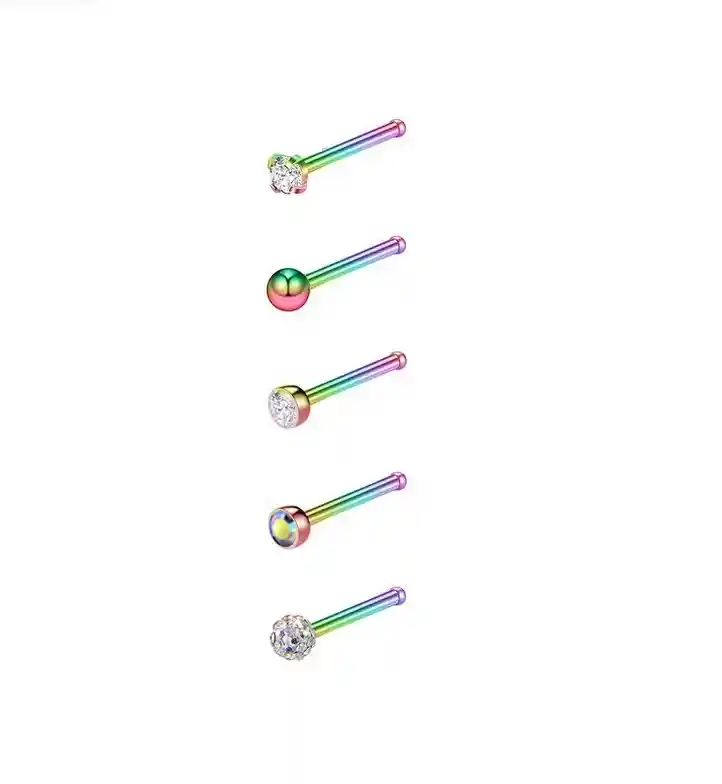 Set 5 Piercing Acero Quirúrgico Nariz Nostril Multicolor