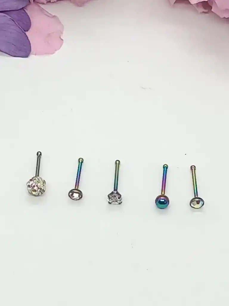 Set 5 Piercing Acero Quirúrgico Nariz Nostril Multicolor