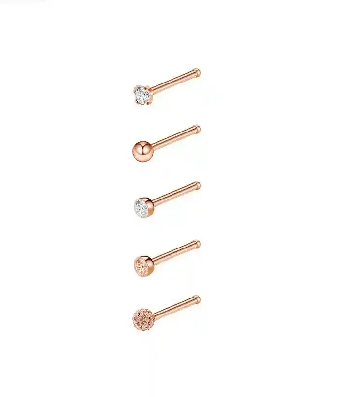 Set 5 Piercing Acero Quirúrgico Nariz Nostril Oro Rosa