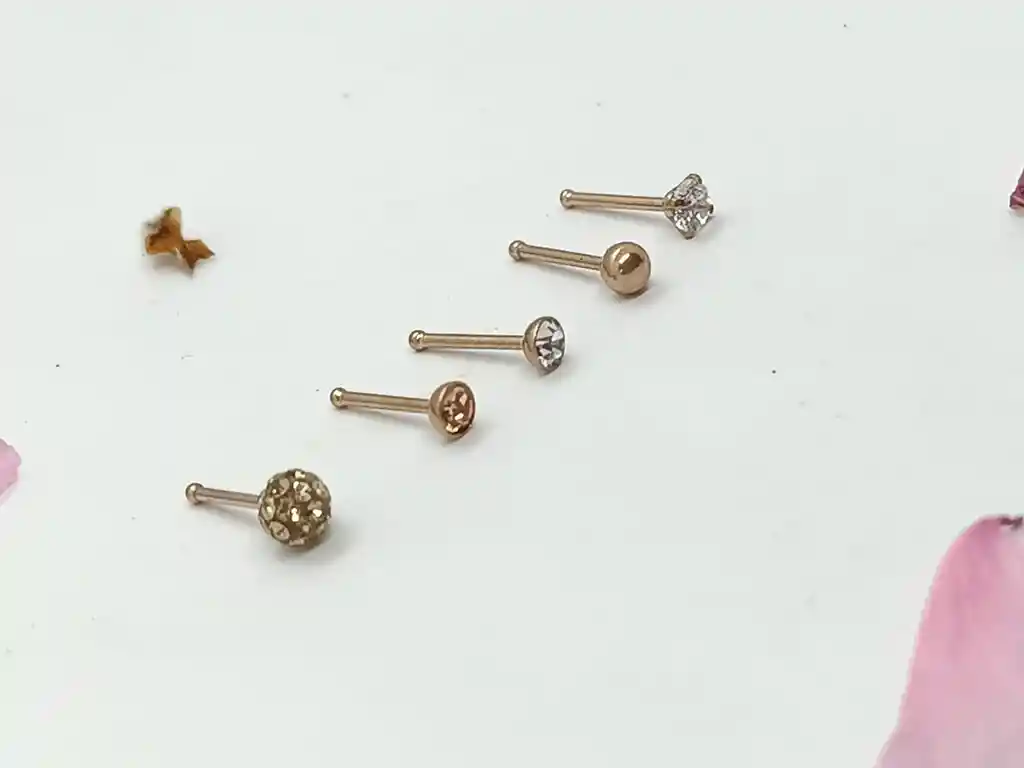 Set 5 Piercing Acero Quirúrgico Nariz Nostril Oro Rosa