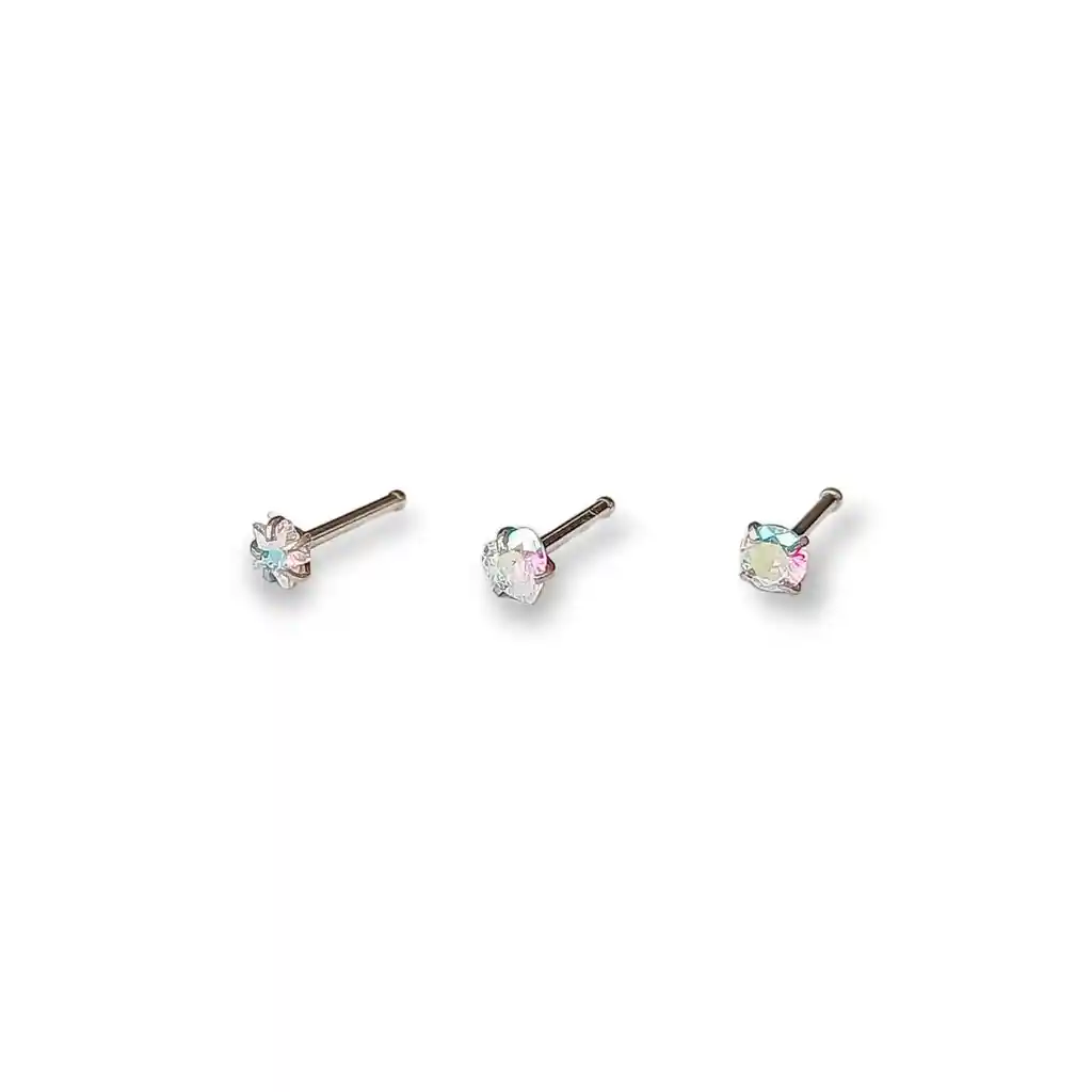 Set Piercing 3 Piezas Nostril Acero Quirúrgico Nariz Zircón Tornasol