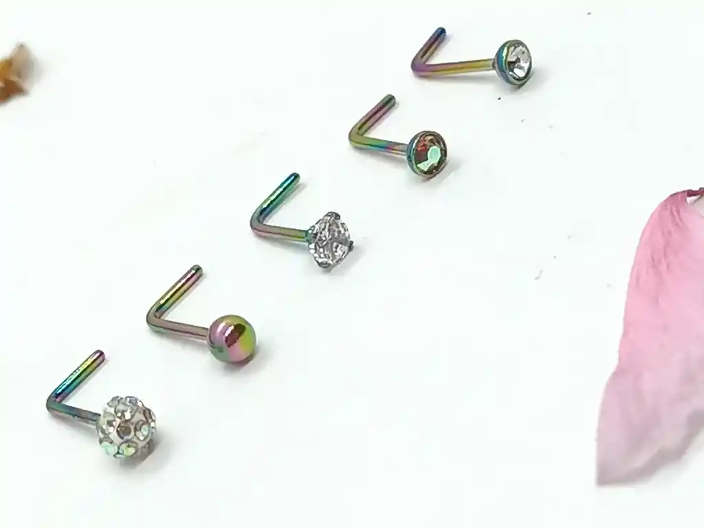 Set 5 Piercing Acero Quirúrgico Nariz Nostril Tipo L Multicolor