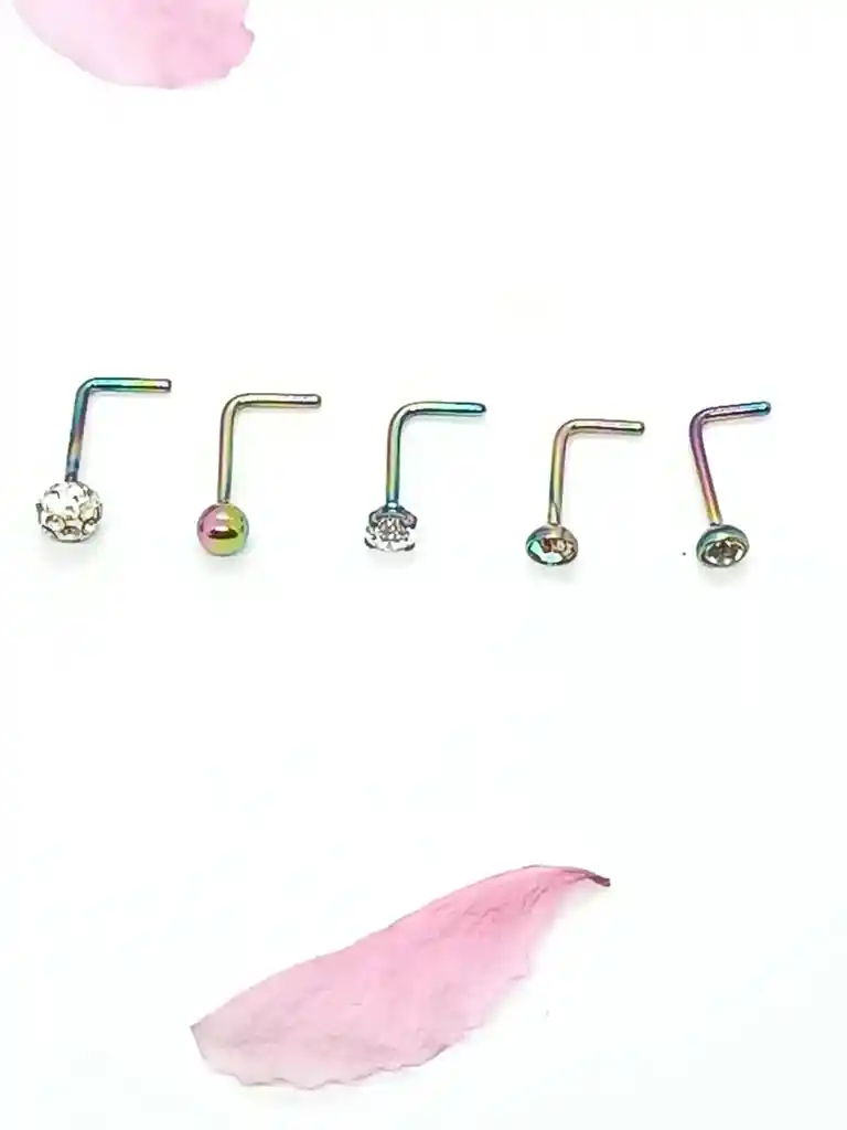 Set 5 Piercing Acero Quirúrgico Nariz Nostril Tipo L Multicolor