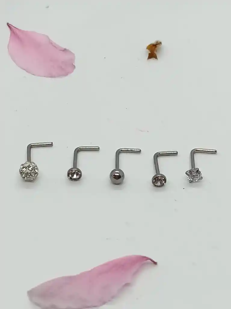 Set 5 Piercing Acero Quirúrgico Nariz Nostril Tipo L Plateado