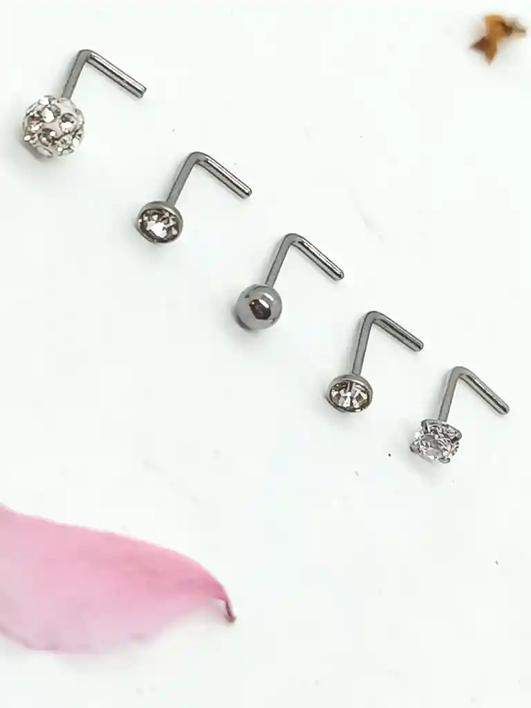 Set 5 Piercing Acero Quirúrgico Nariz Nostril Tipo L Plateado