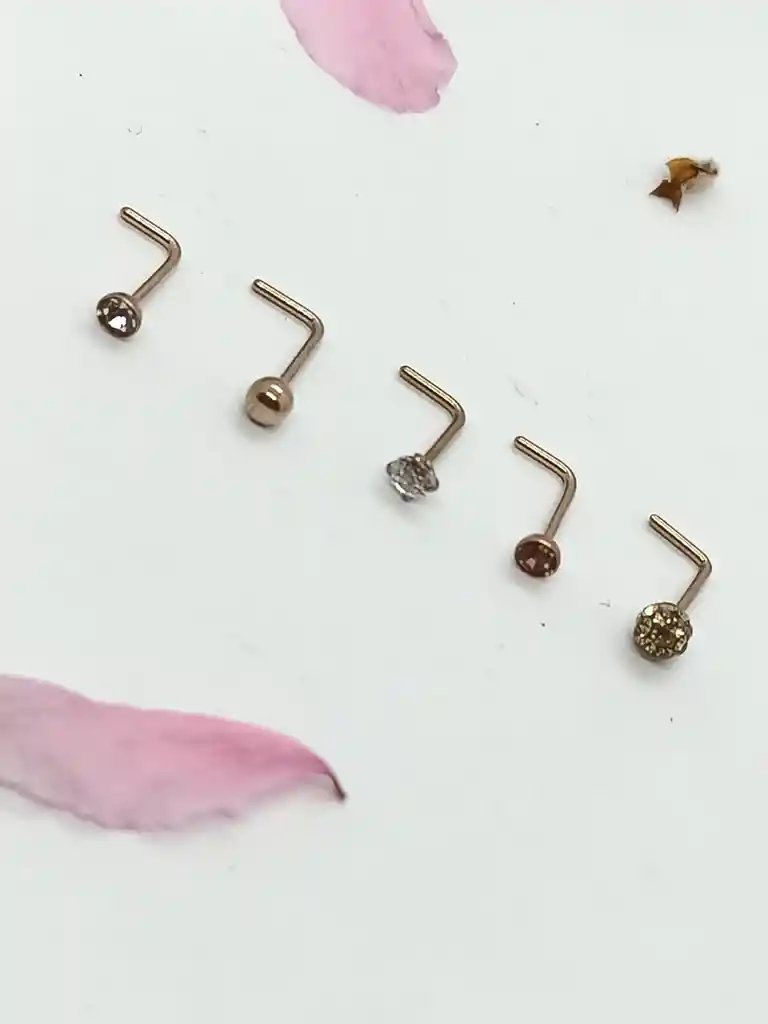 Set 5 Piercing Acero Quirúrgico Nariz Nostril Tipo L Oro Rosa