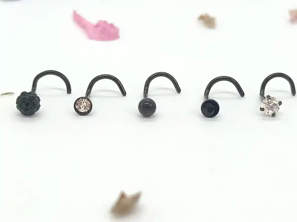 Set 5 Piercing Acero Quirúrgic Tipo S Nariz Nostril Negro