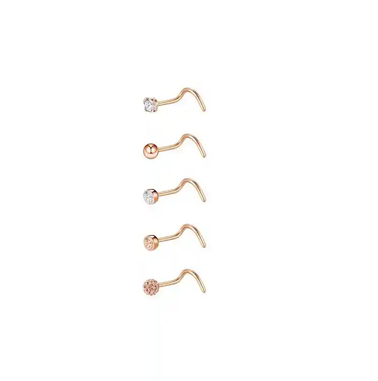 Set 5 Piercing Acero Quirúrgic Tipo S Nariz Nostril Oro Rosa