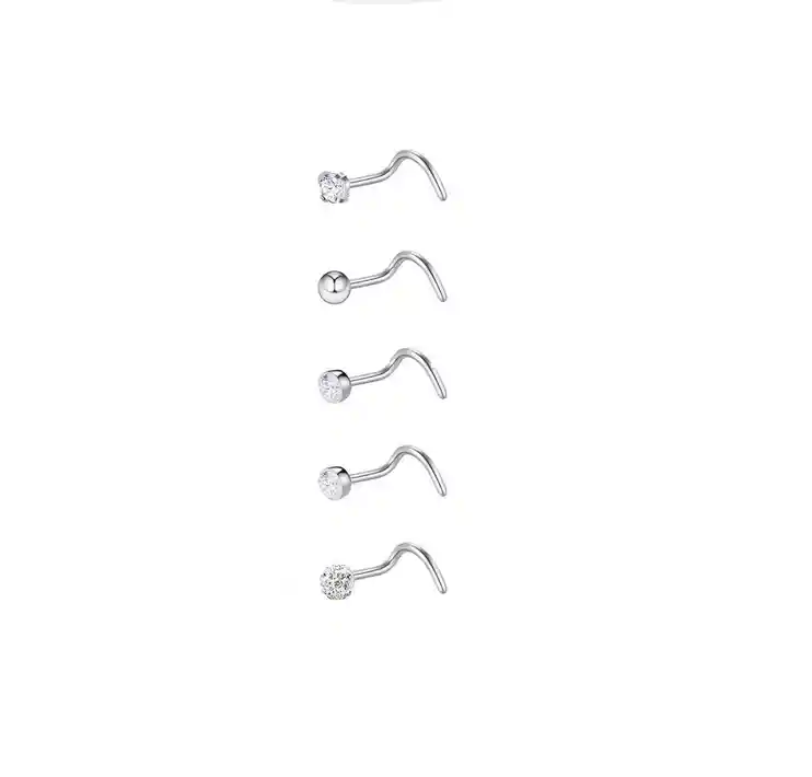 Set 5 Piercing Acero Quirúrgic Tipo S Nariz Nostril Plateado