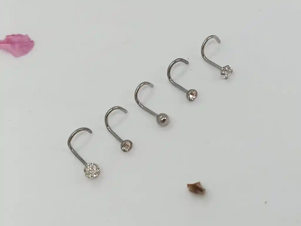 Set 5 Piercing Acero Quirúrgic Tipo S Nariz Nostril Plateado