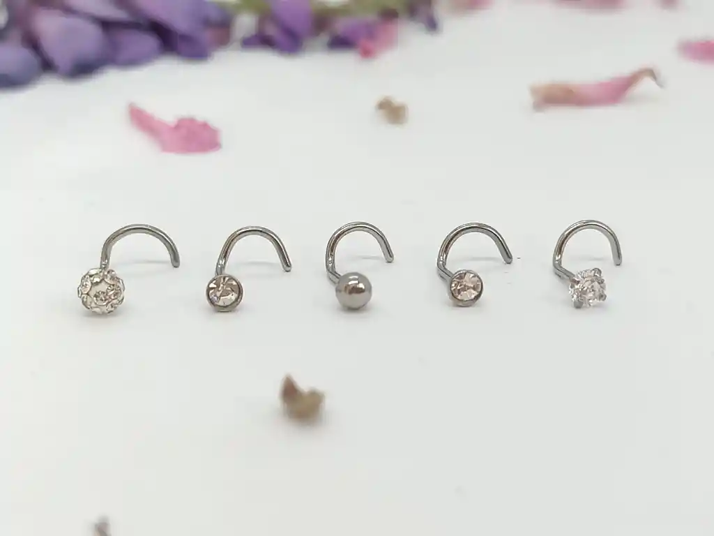 Set 5 Piercing Acero Quirúrgic Tipo S Nariz Nostril Plateado