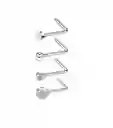 Set 4 Piercing Acero Plateado Nariz Zirconia Nostril Tipo L