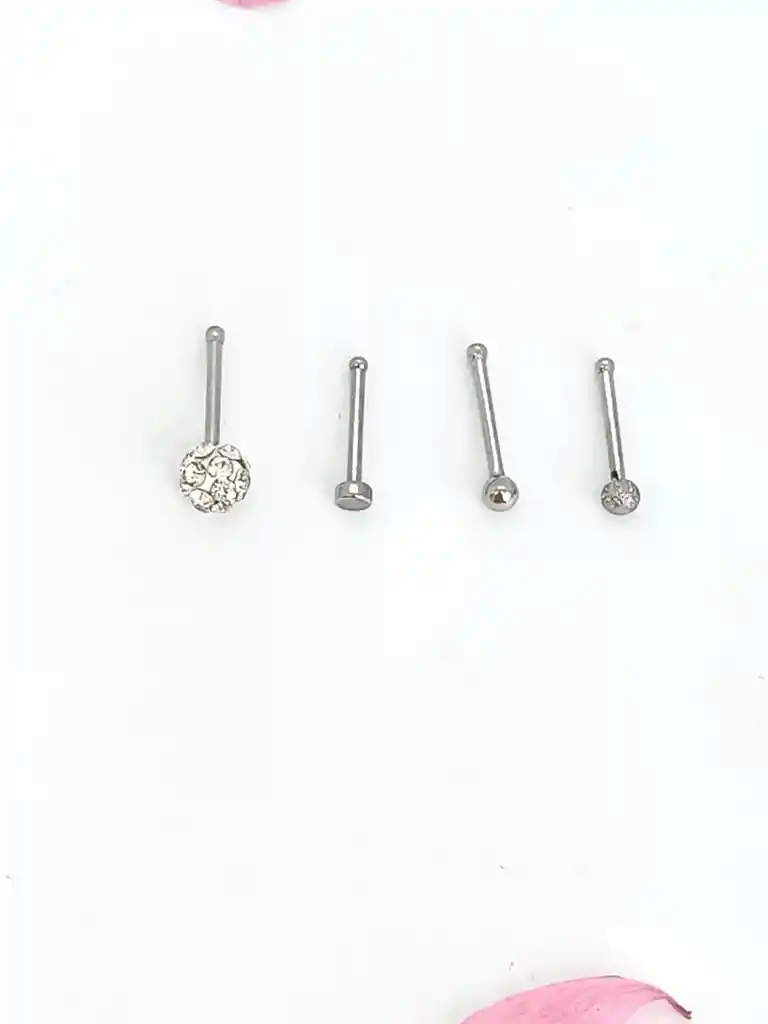 Set 4 Piercing Acero Inoxidable Nariz Zirconia Nostril Punk