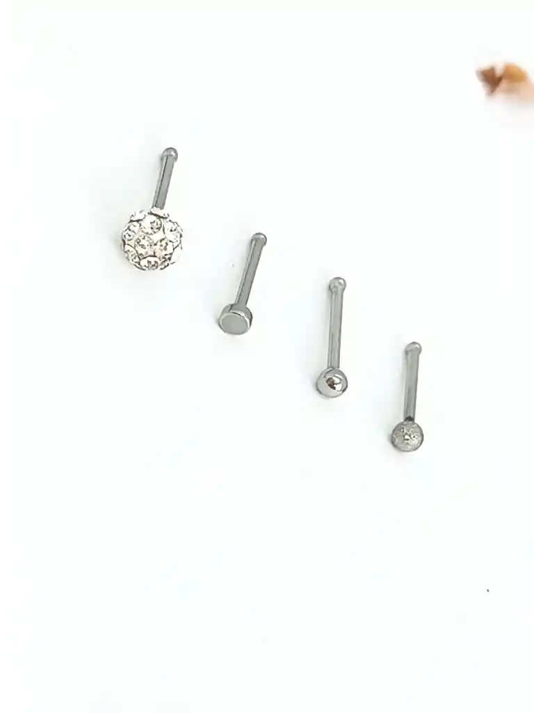 Set 4 Piercing Acero Inoxidable Nariz Zirconia Nostril Punk