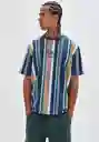 Polera Guess Go Bryson Vertical Stripe Teeh F11l Azul Talla M