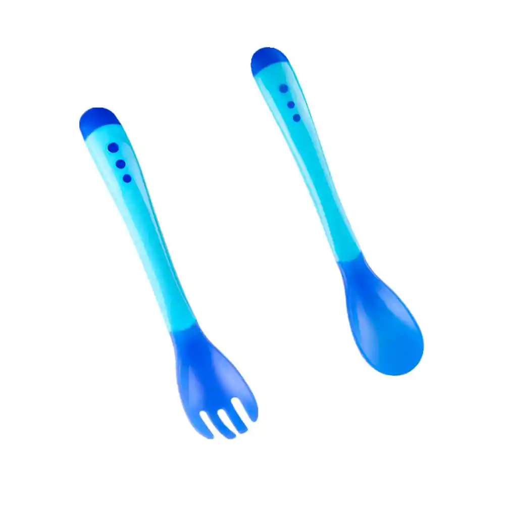 Set De Utensilios De Comer Tenedor Cuchara Para Bebes (celeste)