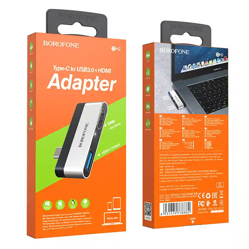 Adaptador Tipo C A Hdmi / Usb Borofone Original Metalico