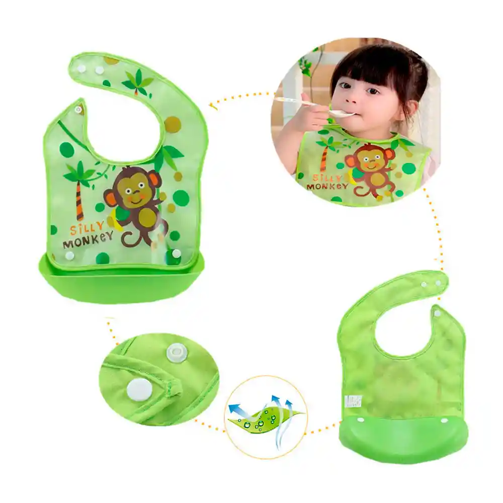 Babero Silicona Bebe Con Recolector De Comida Ajustable (excavadora)