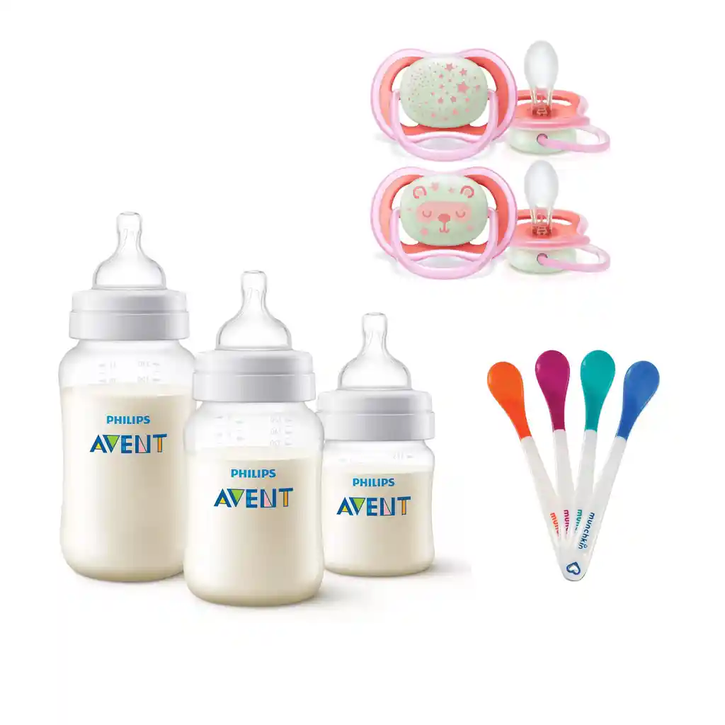 Set Avent 9pzs Mamaderas-cucharas-chupetes Nocturno