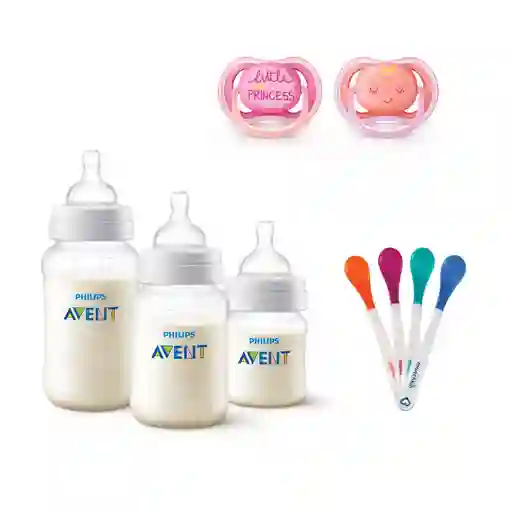 Set Avent 9pzs Mamaderas-cucharas-chupetes Pink