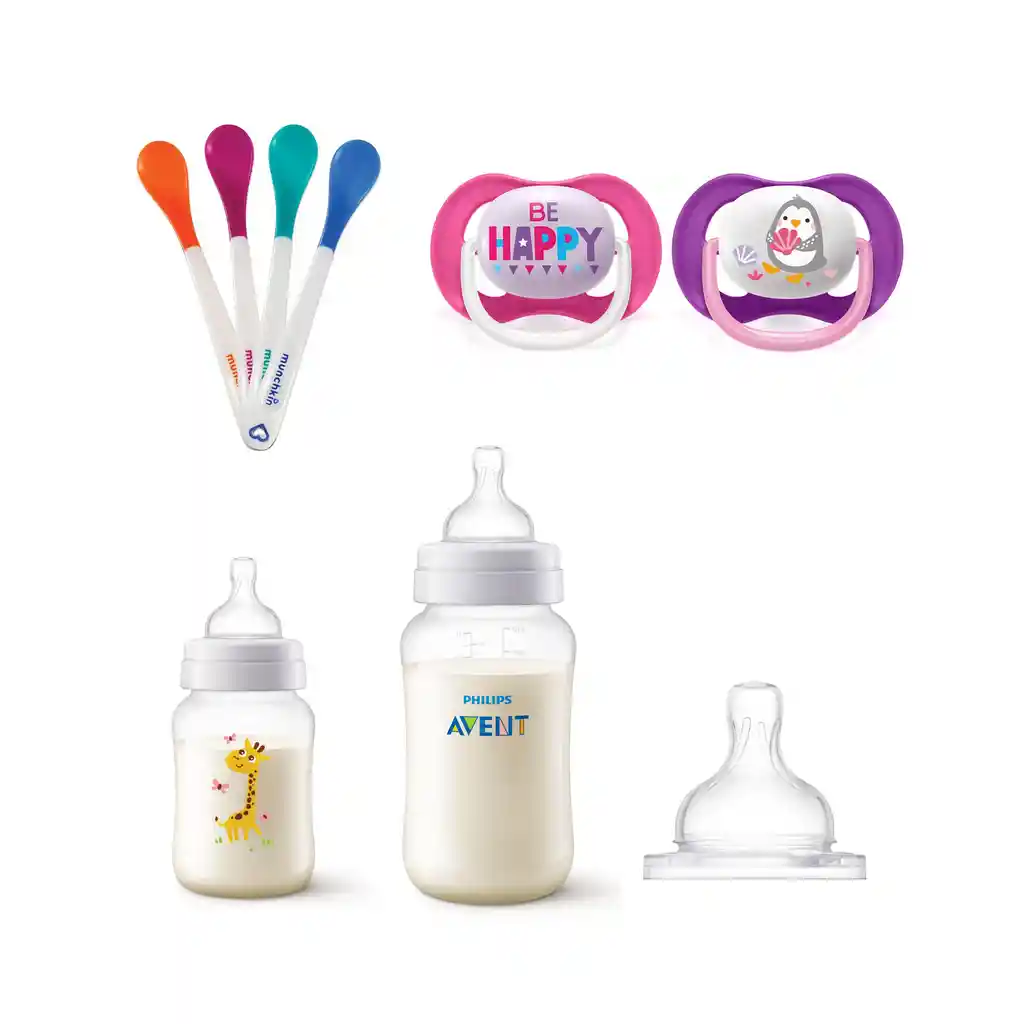 Set Avent Mamaderas Anticolic-chupetes-cucharas Térmicas Pinguino