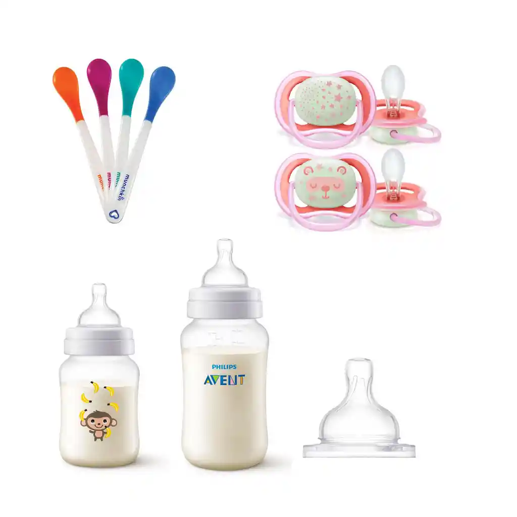 Set Avent Mamaderas Anticolic-chupetes-cucharas Térmicas Nocturnos