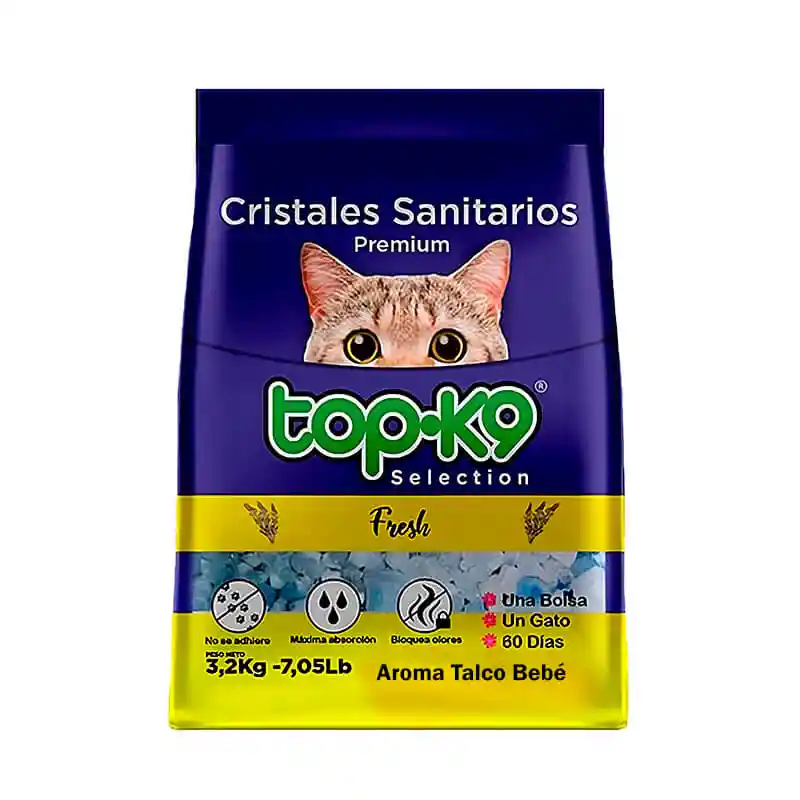 Top-k9 Arena Sanitaria Cristales Aroma Talco De Bebe 3,2 Kg