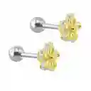 Aros Flor Con Zirconias Niña Adulto Piercing Conch Helix Chapado Oro 18kl