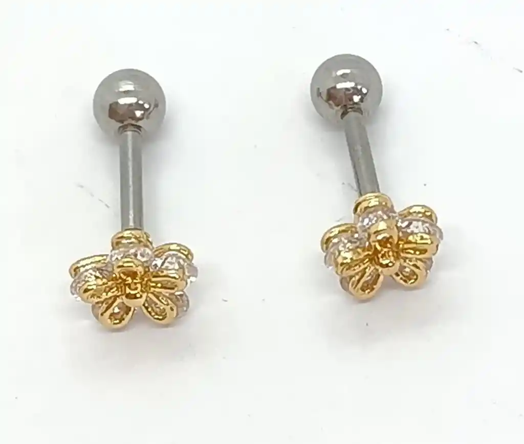 Aros Flor Con Zirconias Niña Adulto Piercing Conch Helix Chapado Oro 18kl