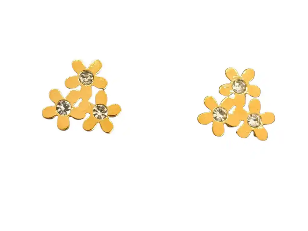 Pendientes Flores Punto Luz Aretes Enchapado Oro 14kl