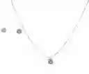 Set Conjunto Collar Nylon Aros Punto De Luz Plata 7mm Amor